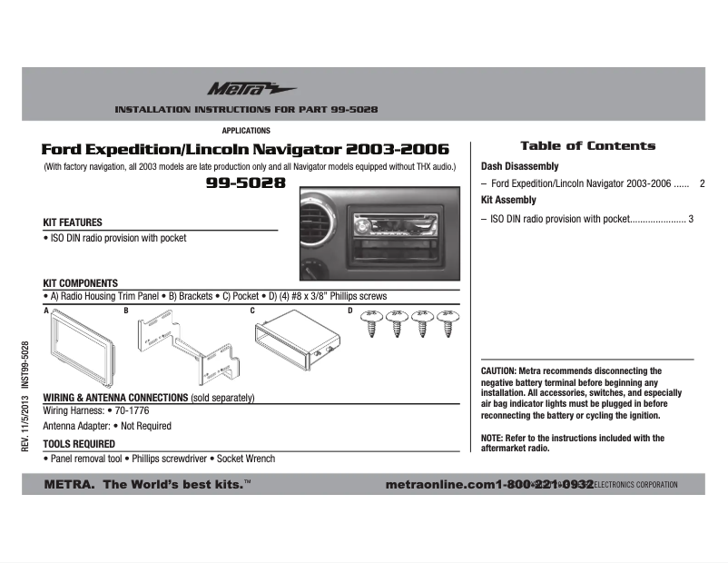 Page n°1 - Manuel utilisateur Metra 99-5028