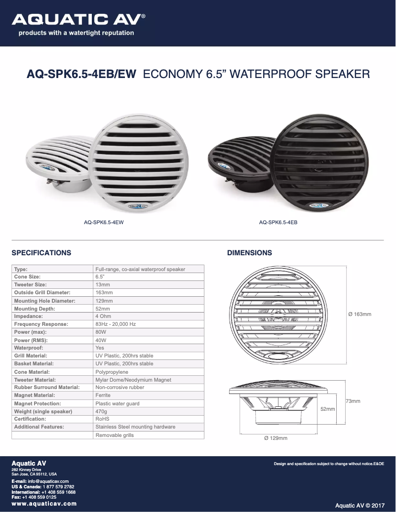 Page n°1 - Manuel utilisateur Aquatic AV AQ-SPK6.5-4EW