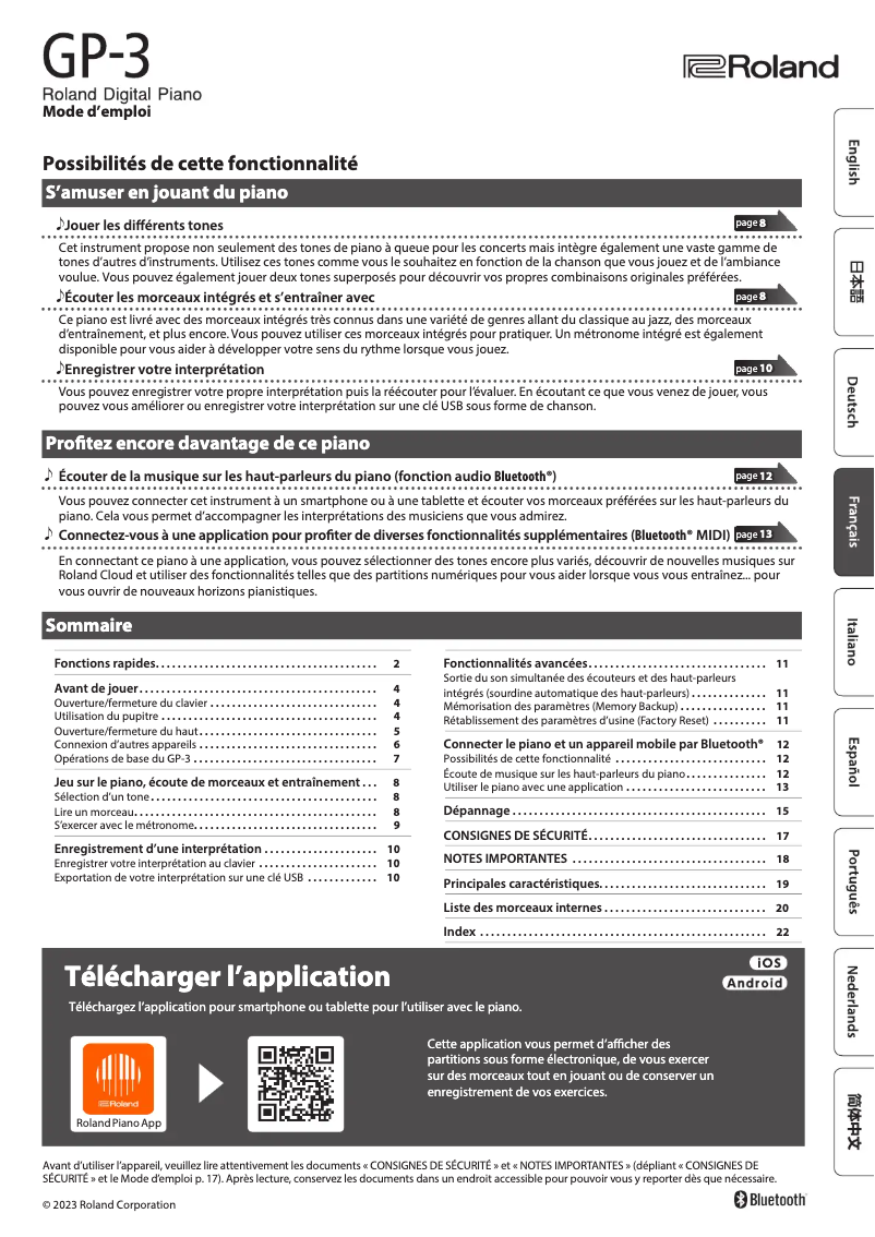 Page n°1 - Manuel utilisateur Roland GP-3
