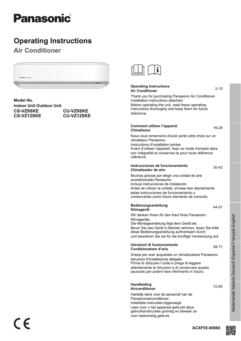 Page n°1 - Manuel utilisateur Panasonic CU-VZ12SKE