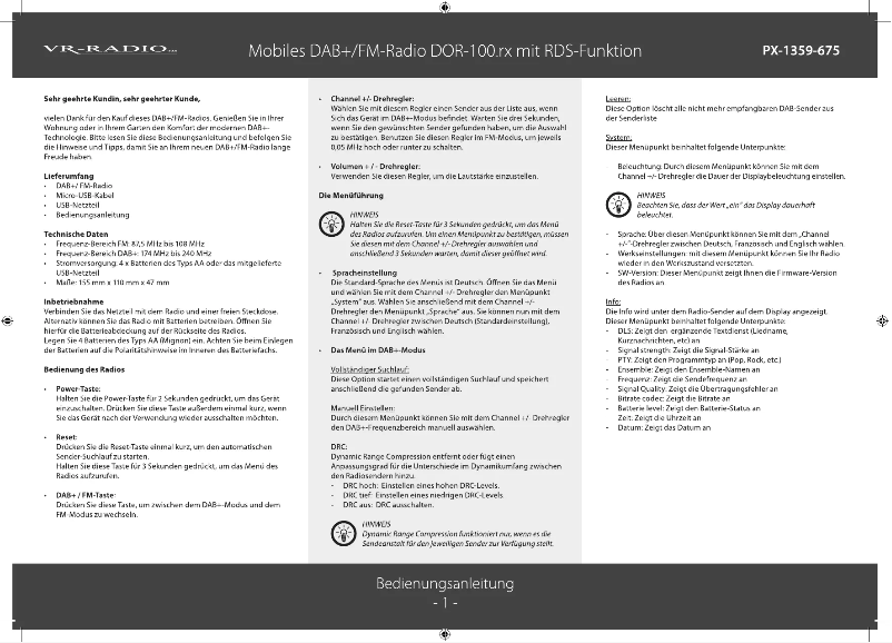 Image de la première page du manuel de l'appareil DOR-100.rx