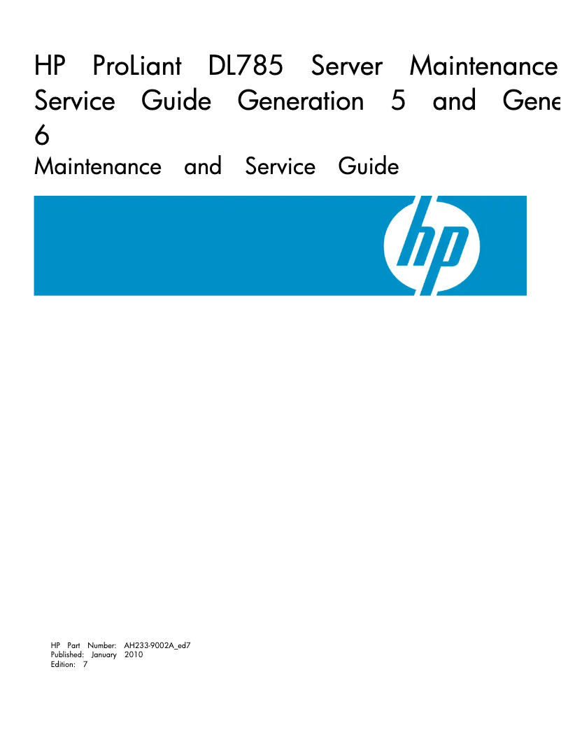 Page n°1 - Manuel utilisateur HP ProLiant DL785 G6