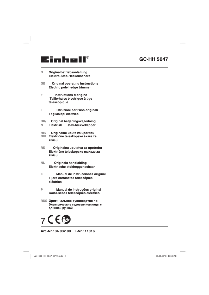 Page n°1 - Manuel utilisateur Einhell GC-HH 5047