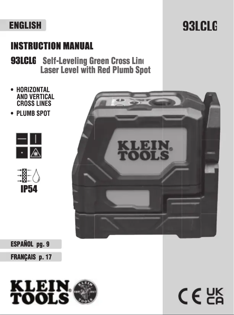 Page 1 de la notice Manuel utilisateur Klein Tools 93LCLG