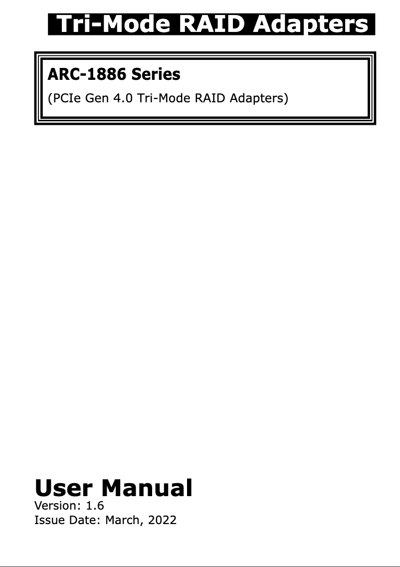 Page n°1 - Manuel utilisateur Areca ARC-1886-16I