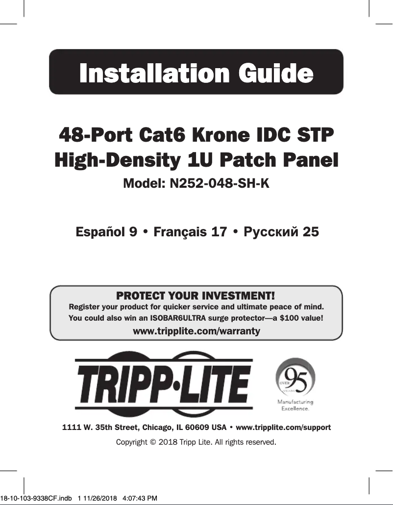 Page n°1 - Manuel utilisateur Tripp Lite N252-048-SH-K