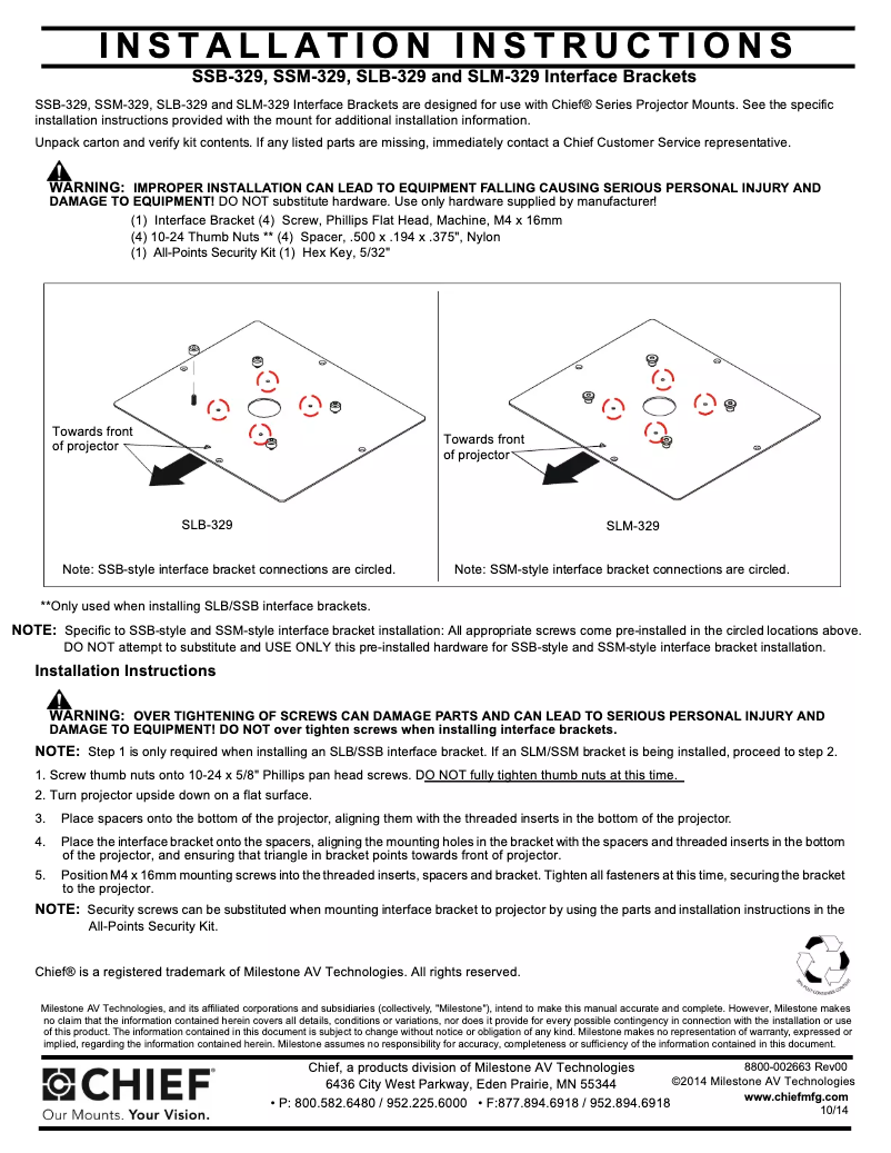 Page 1 de la notice Manuel utilisateur Chief SLM329