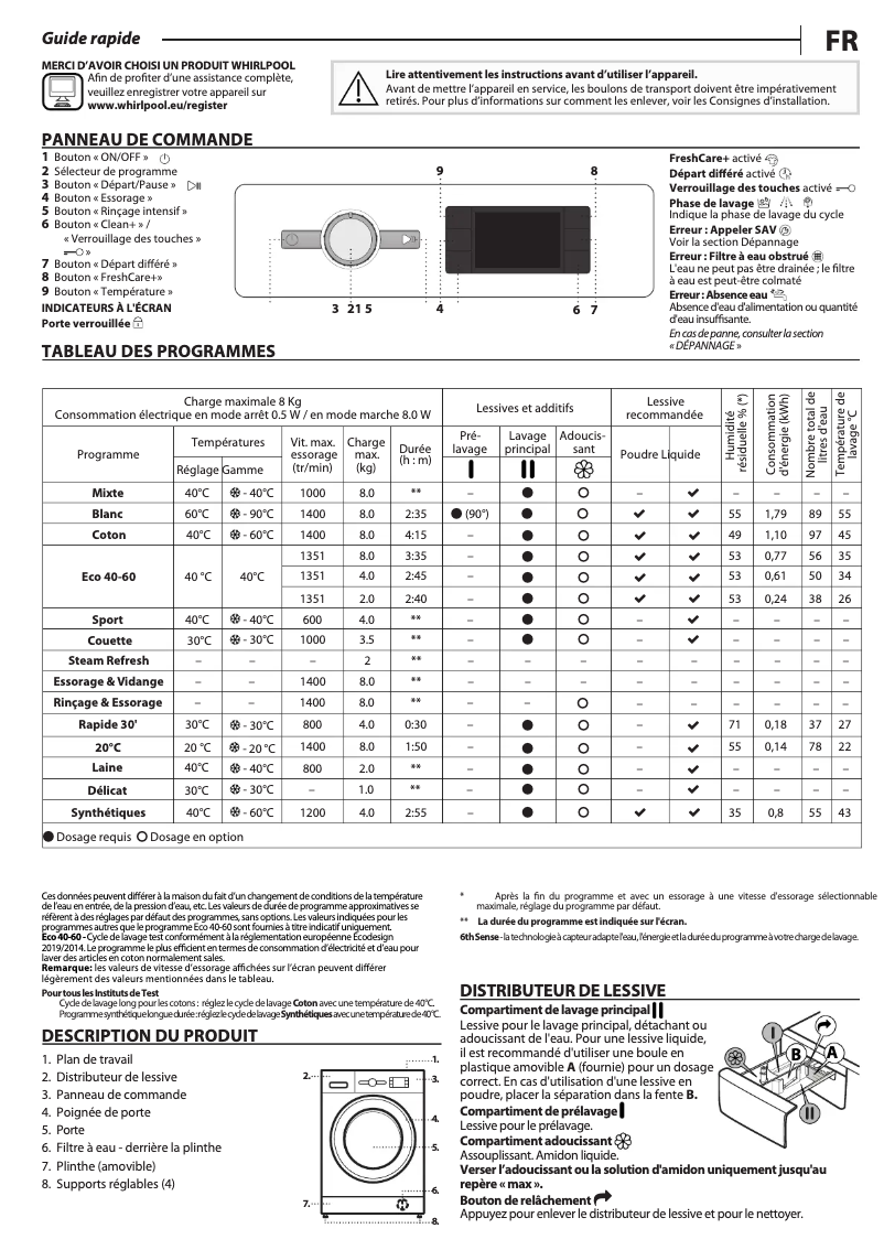 Page n°1 - Manuel utilisateur Whirlpool FFB 8458 BV FR
