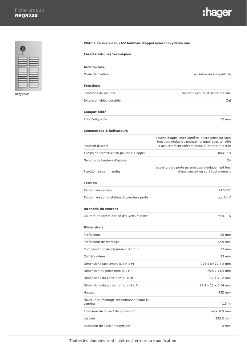 Image de la première page du manuel de l'appareil REQ524X