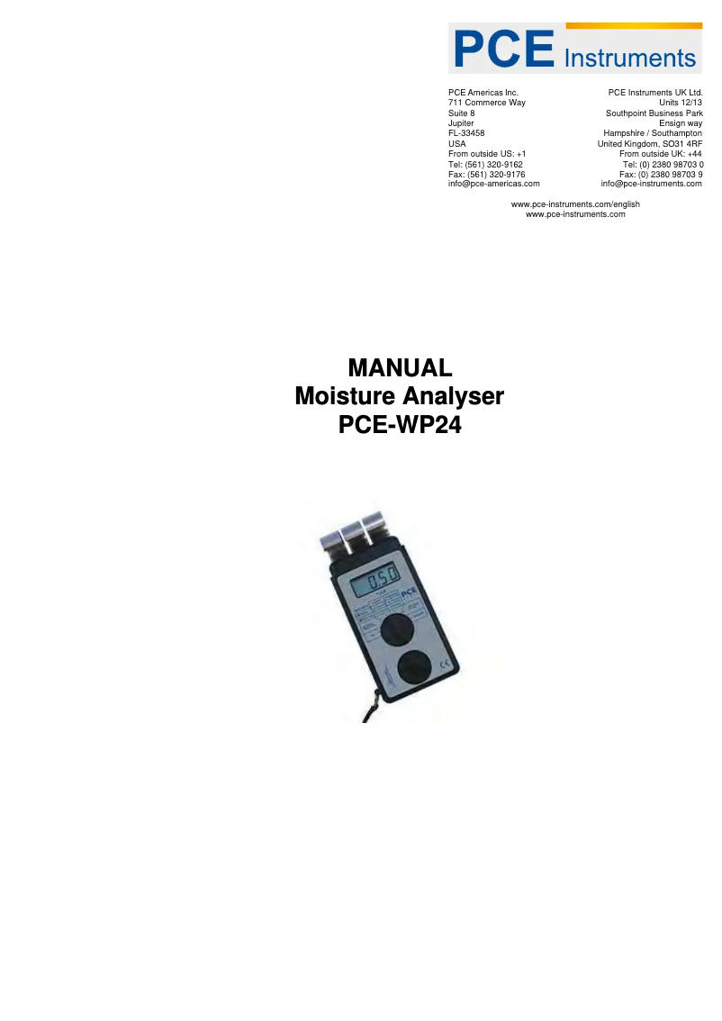 Page n°1 - Manuel utilisateur PCE Instruments PCE-WP24