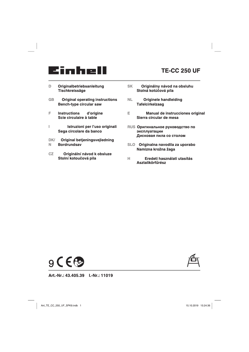 Page 1 de la notice Manuel utilisateur Einhell TE-CC 250 UF