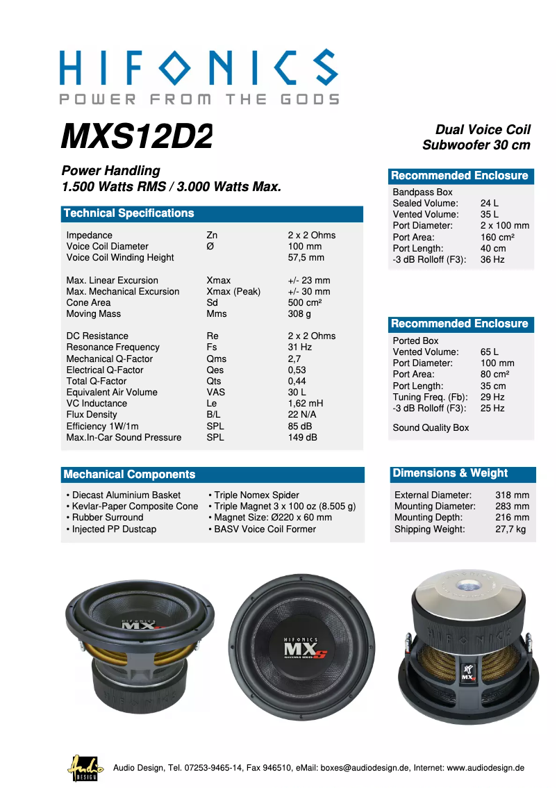 Page 1 de la notice Manuel utilisateur Hifonics Maxximus MXS12D2