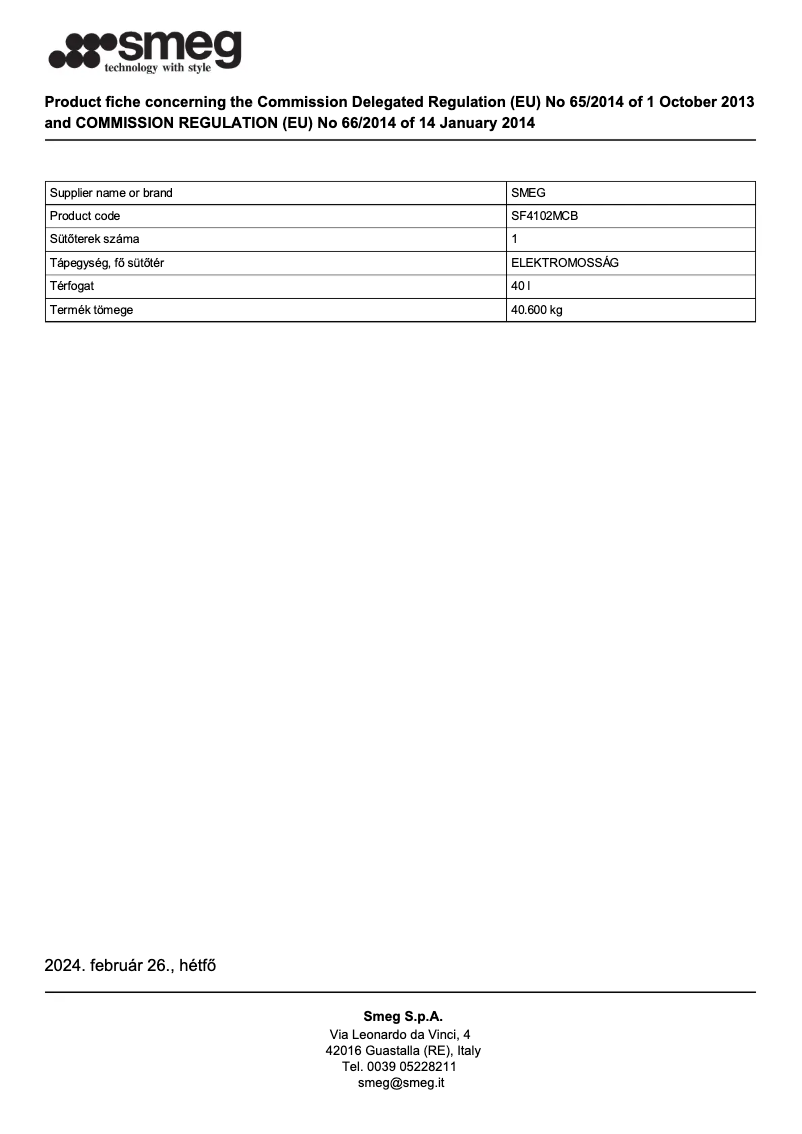 Página 1 del manual Ficha técnica Smeg SF4102MCB