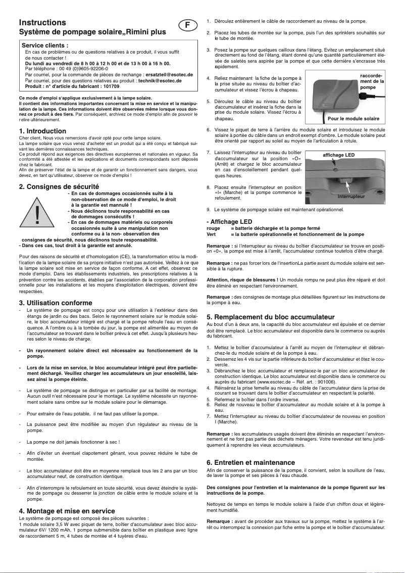 Page 1 de la notice Manuel utilisateur Esotec Rimini Plus