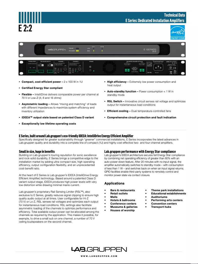 Page 1 de la notice Manuel utilisateur Lab Gruppen E 2:2