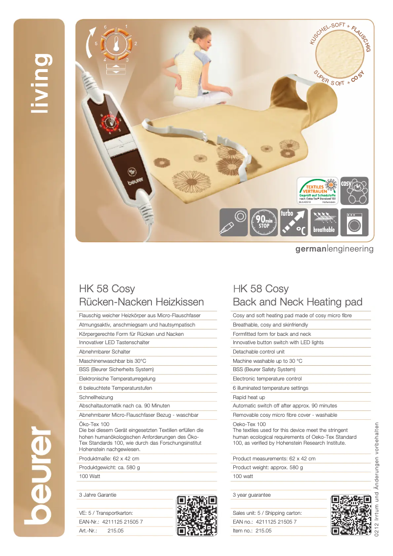 Page 1 de la notice Fiche technique Beurer HK 58