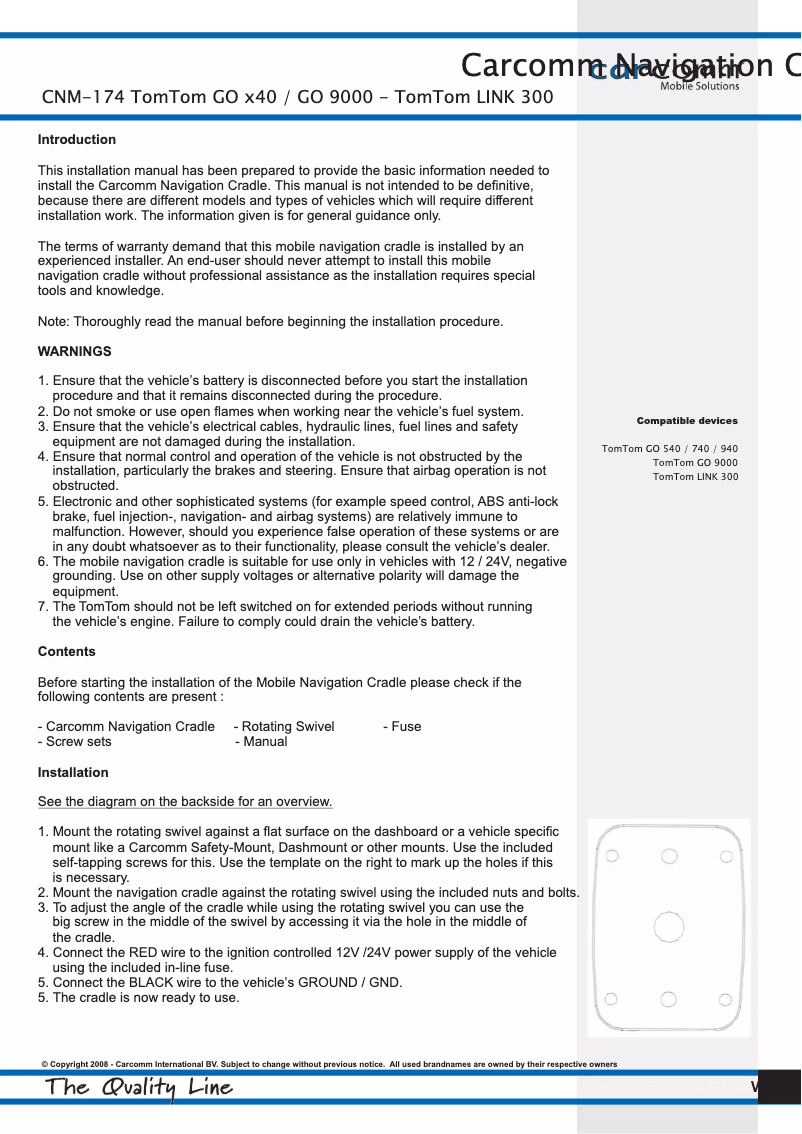 Page 1 de la notice Manuel utilisateur Carcomm 42000174