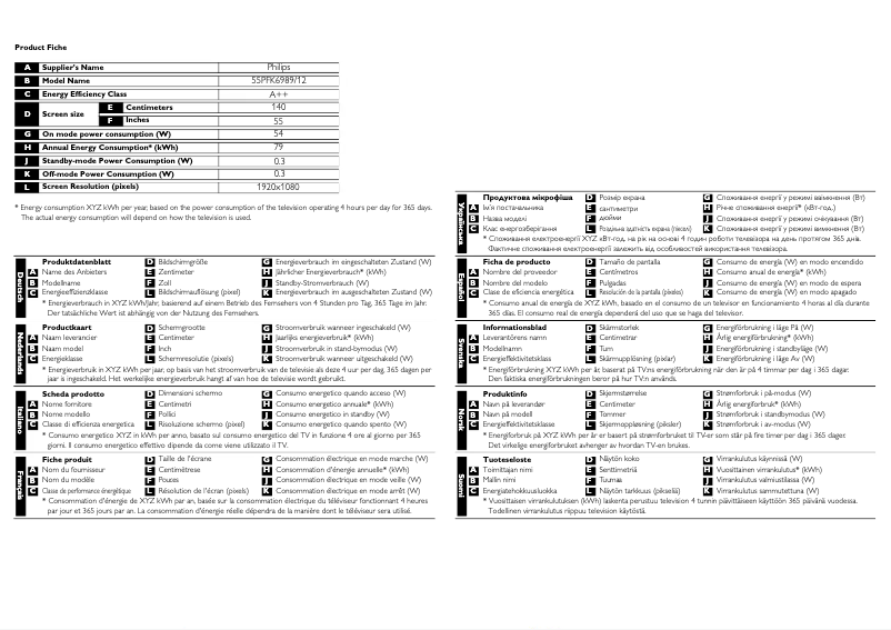 Page n°1 - Fiche technique Philips 55PFK6989