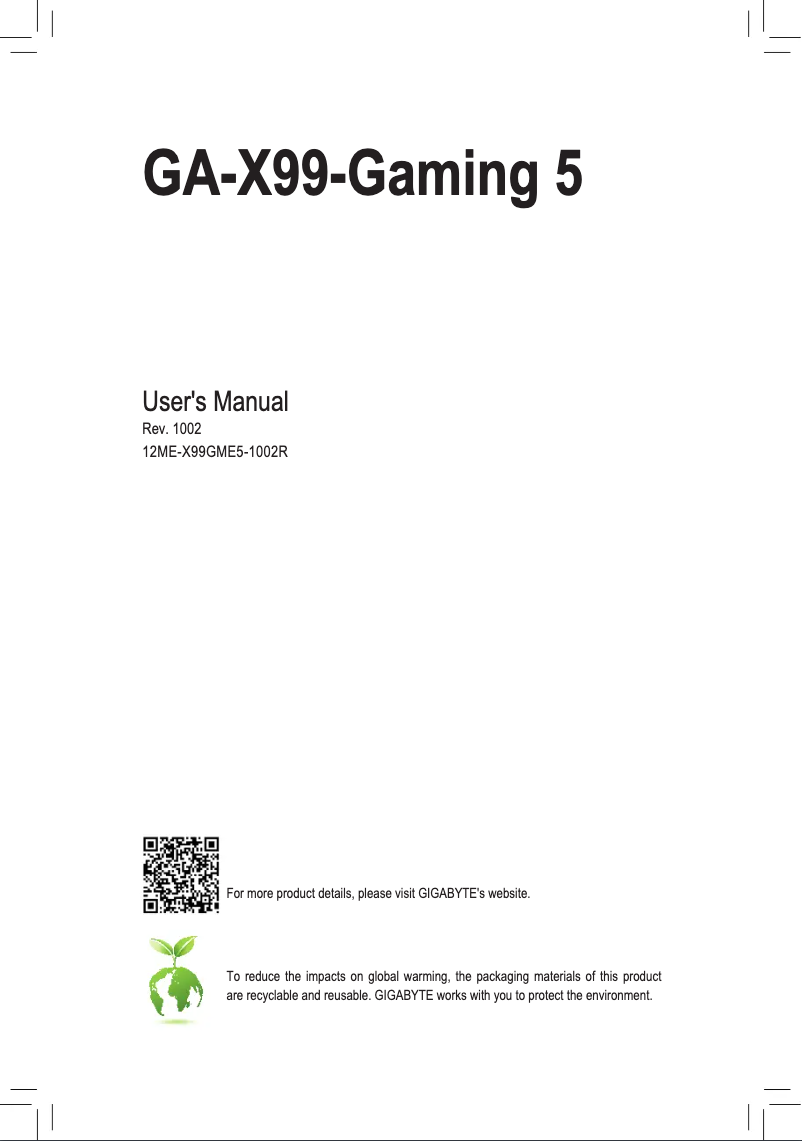 Page 1 de la notice Manuel utilisateur Gigabyte GA-X99-Gaming 5