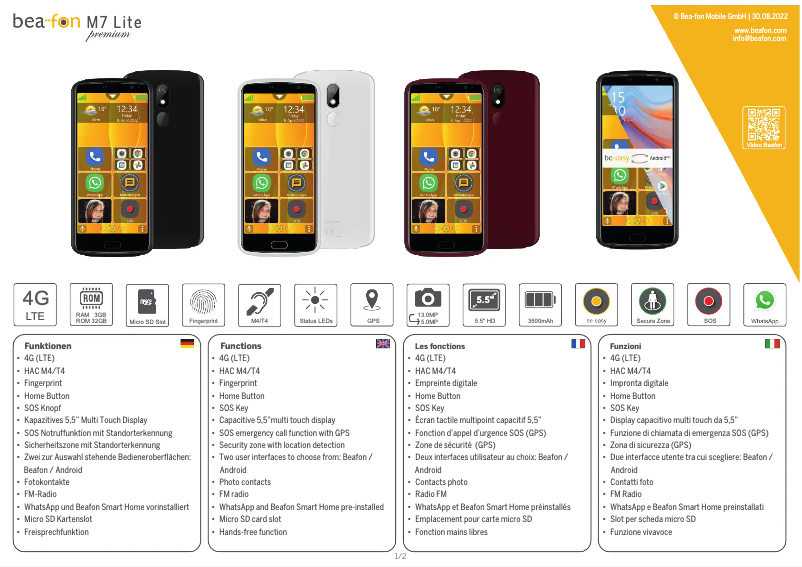 Page n°1 - Fiche technique Bea-fon M7 Lite premium