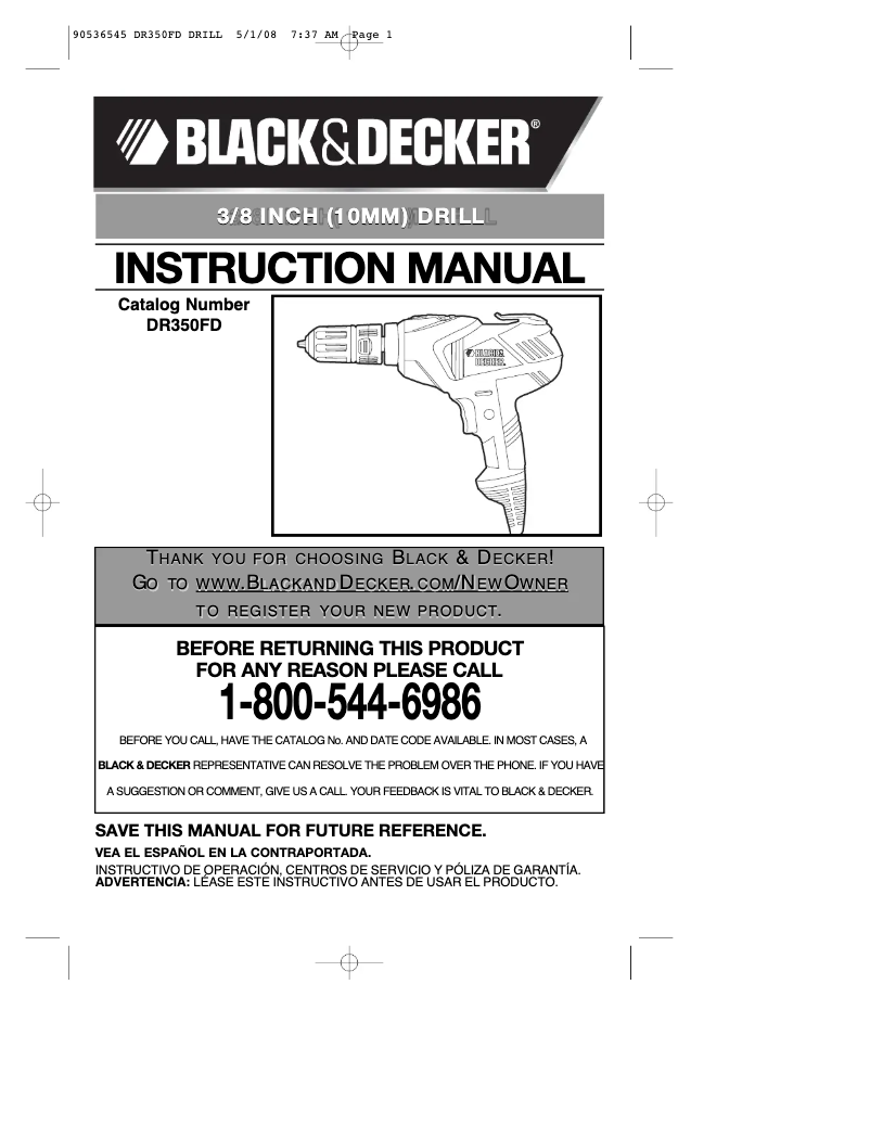 Page n°1 - Manuel utilisateur Black & Decker DR350FD