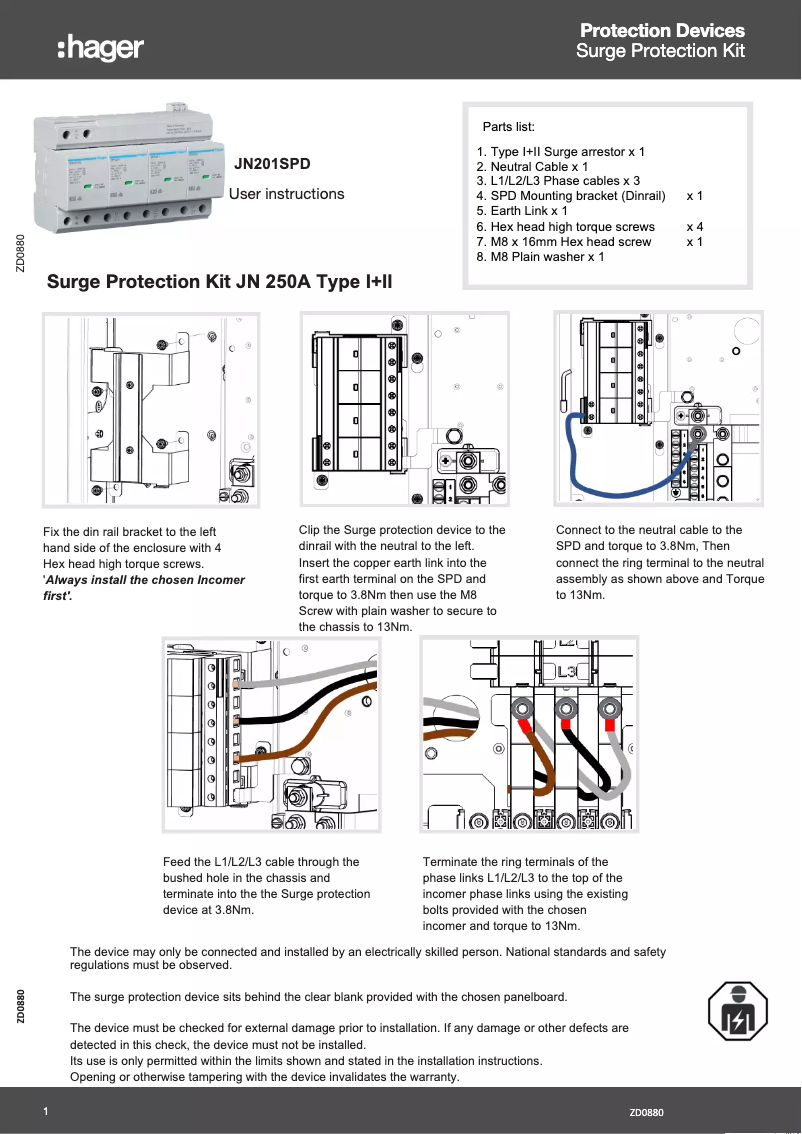 Page 1 de la notice Manuel utilisateur Hager JN201SPD
