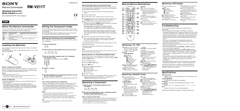 Page n°1 - Manuel utilisateur Sony RM-V211T