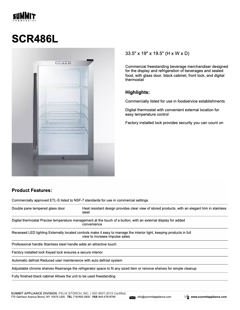 Image de la première page du manuel de l'appareil Commercial SCR486L