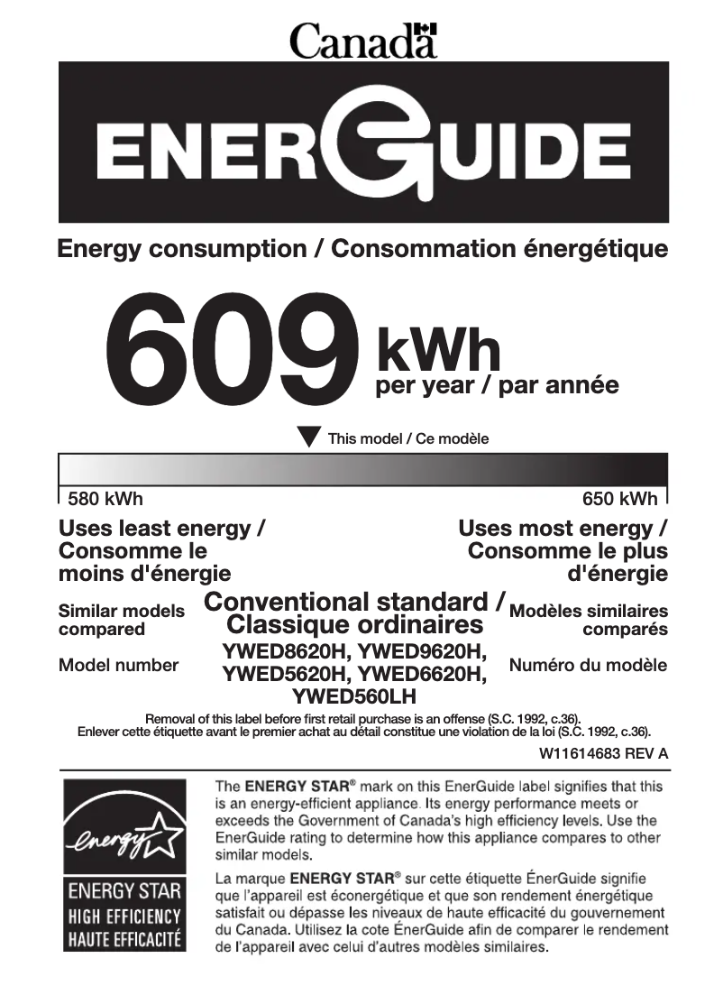 Página 1 del manual Etiqueta energética Whirlpool YWED9620HW