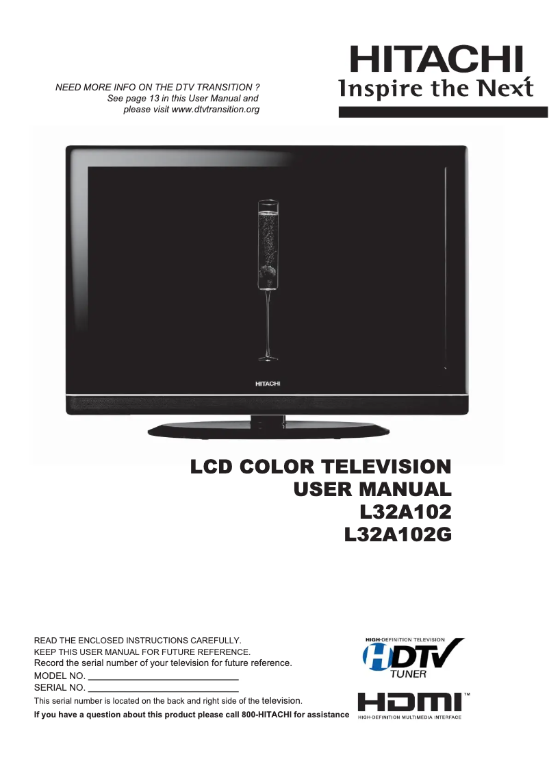 Page n°1 - Manuel utilisateur Hitachi L32A102G