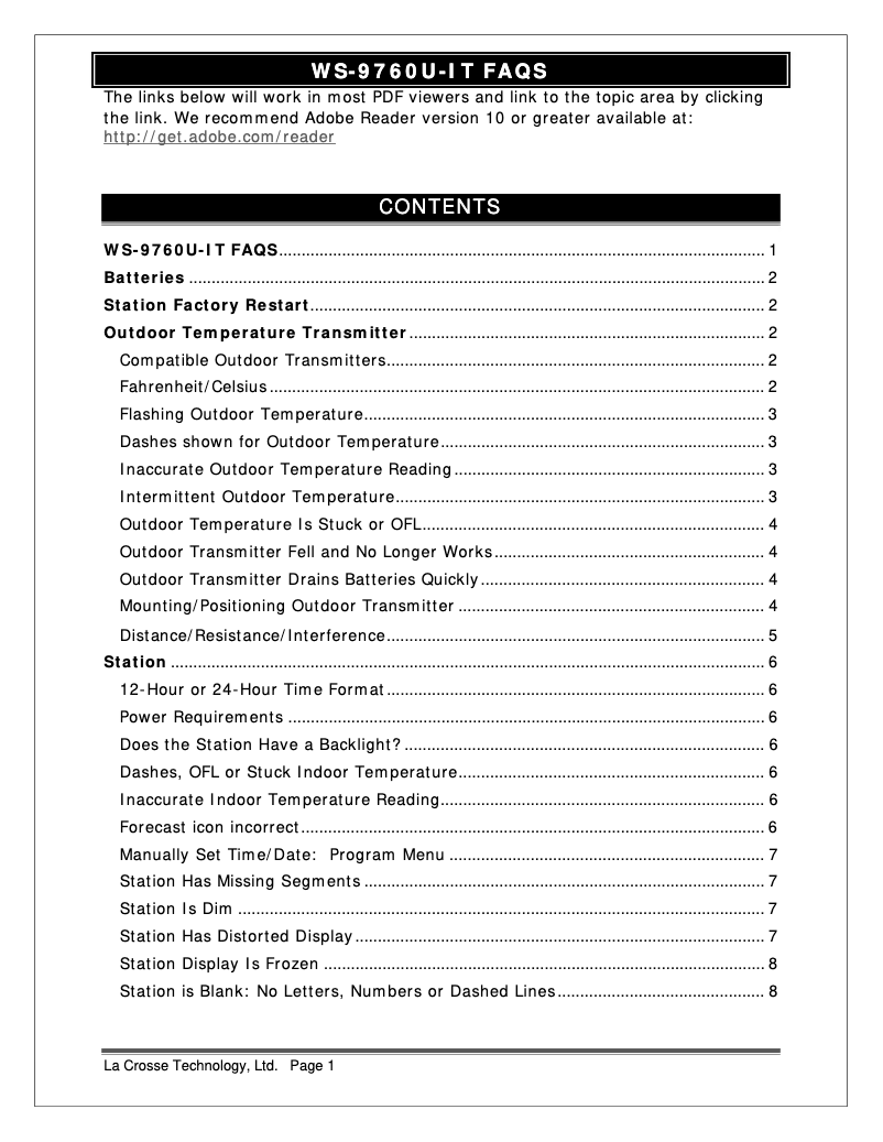 Image de la première page du manuel de l'appareil WS-9760U-IT
