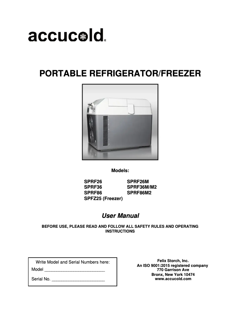 Page n°1 - Manuel utilisateur Accucold SPFZ25