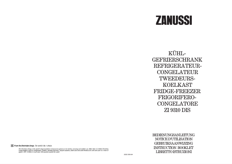Page 1 de la notice Manuel utilisateur Zanussi ZI 9310 dis