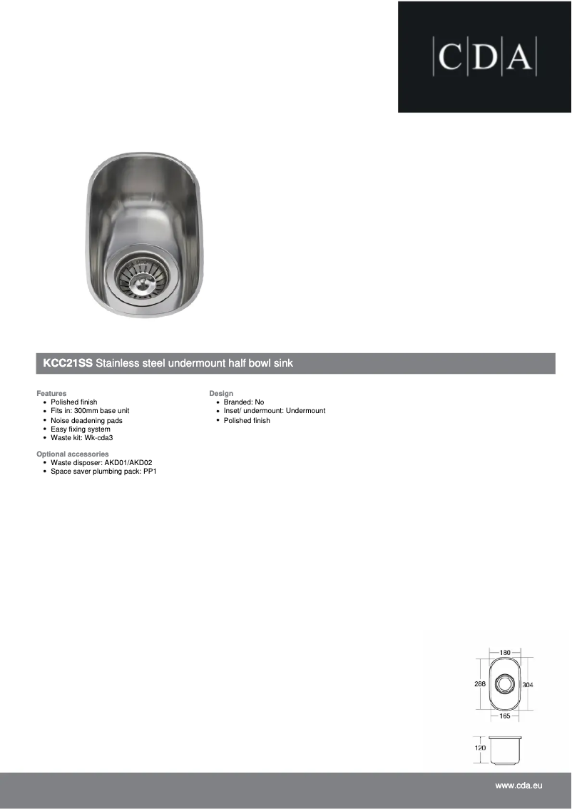 Page 1 de la notice Fiche technique CDA KCC21SS