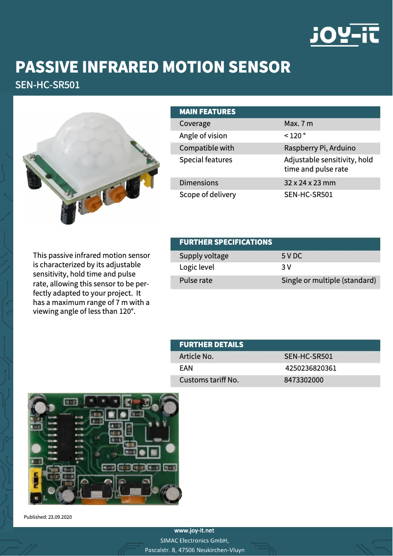 Image de la première page du manuel de l'appareil SEN-HC-SR501