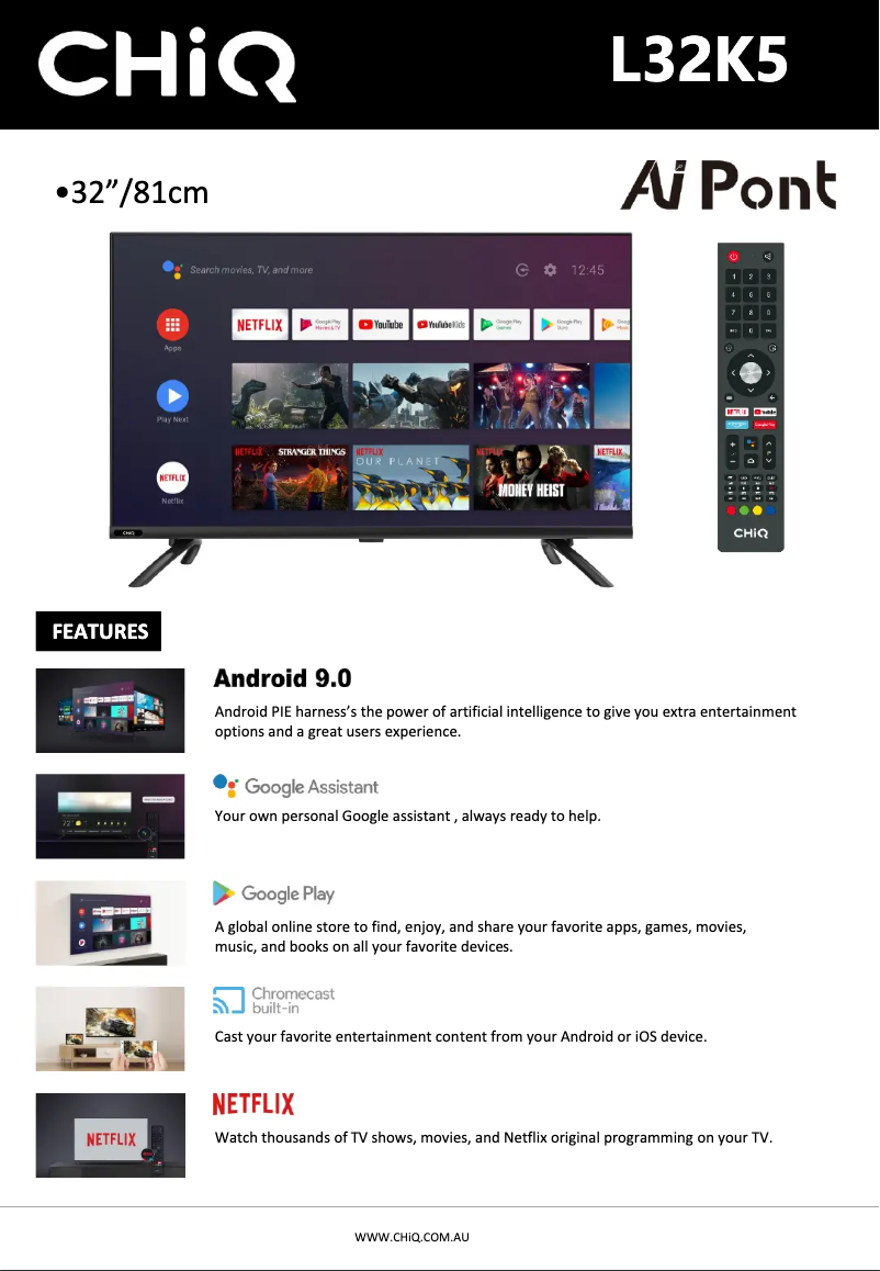 Page 1 de la notice Fiche technique CHiQ L32K5