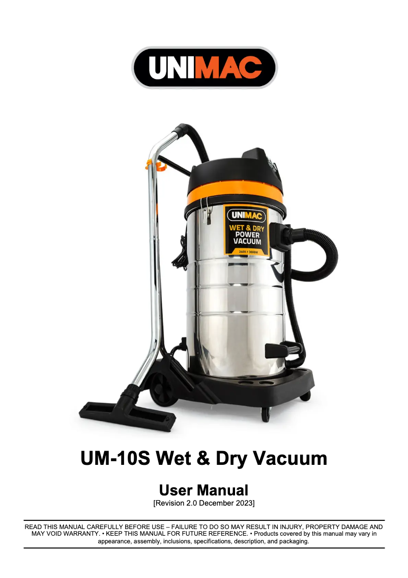 Page 1 de la notice Manuel utilisateur Unimac UM-10S