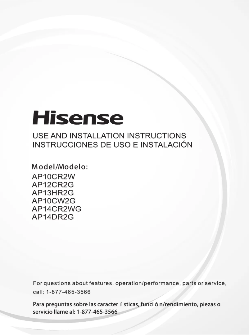 Page 1 de la notice Manuel utilisateur Hisense AP14CR2WG