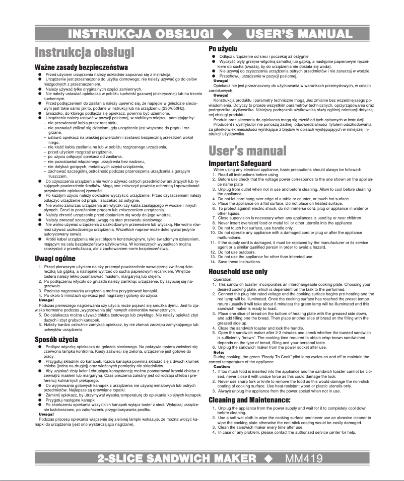 Page n°1 - Manuel utilisateur Manta MM419
