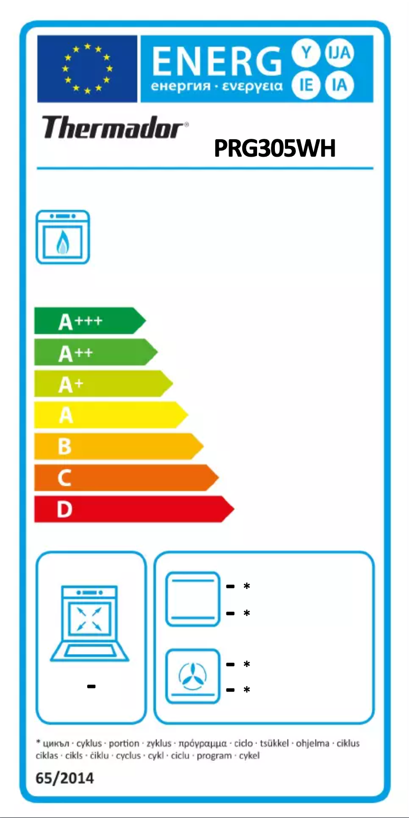 Page n°1 - Label énergétique Thermador Pro Harmony PRG305WH