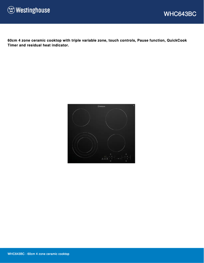 Page 1 of the manual Technical Sheet Westinghouse WHC643BC