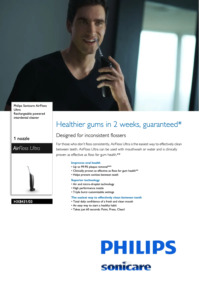 Image de la première page du manuel de l'appareil Sonicare AirFloss Ultra HX8431