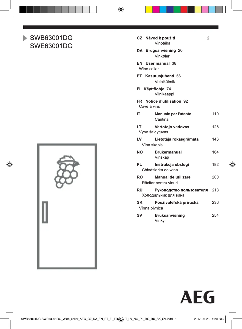 Page 1 de la notice Manuel utilisateur AEG SWB63001DG