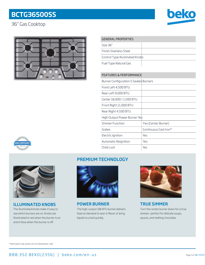Page 1 de la notice Fiche technique Beko BCTG36500SS