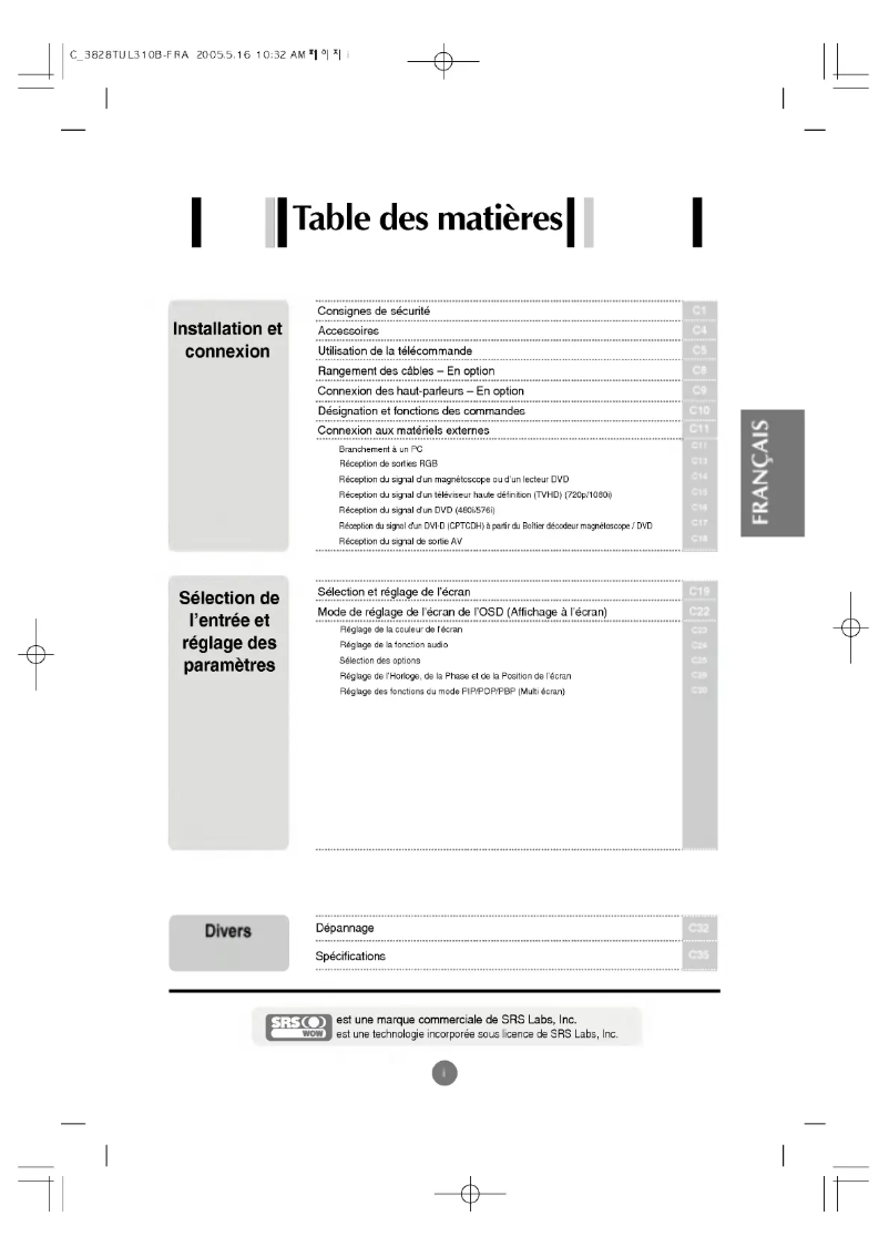 Page 1 de la notice Manuel utilisateur LG M3200C