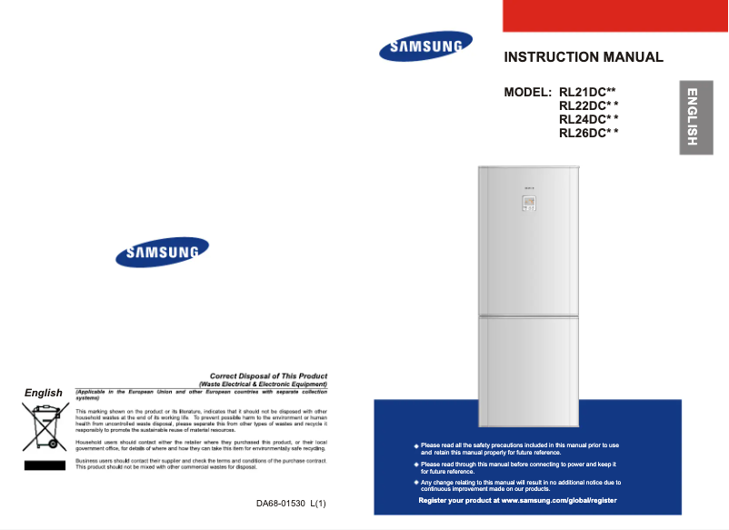Page 1 de la notice Manuel utilisateur Samsung RL26DCAS
