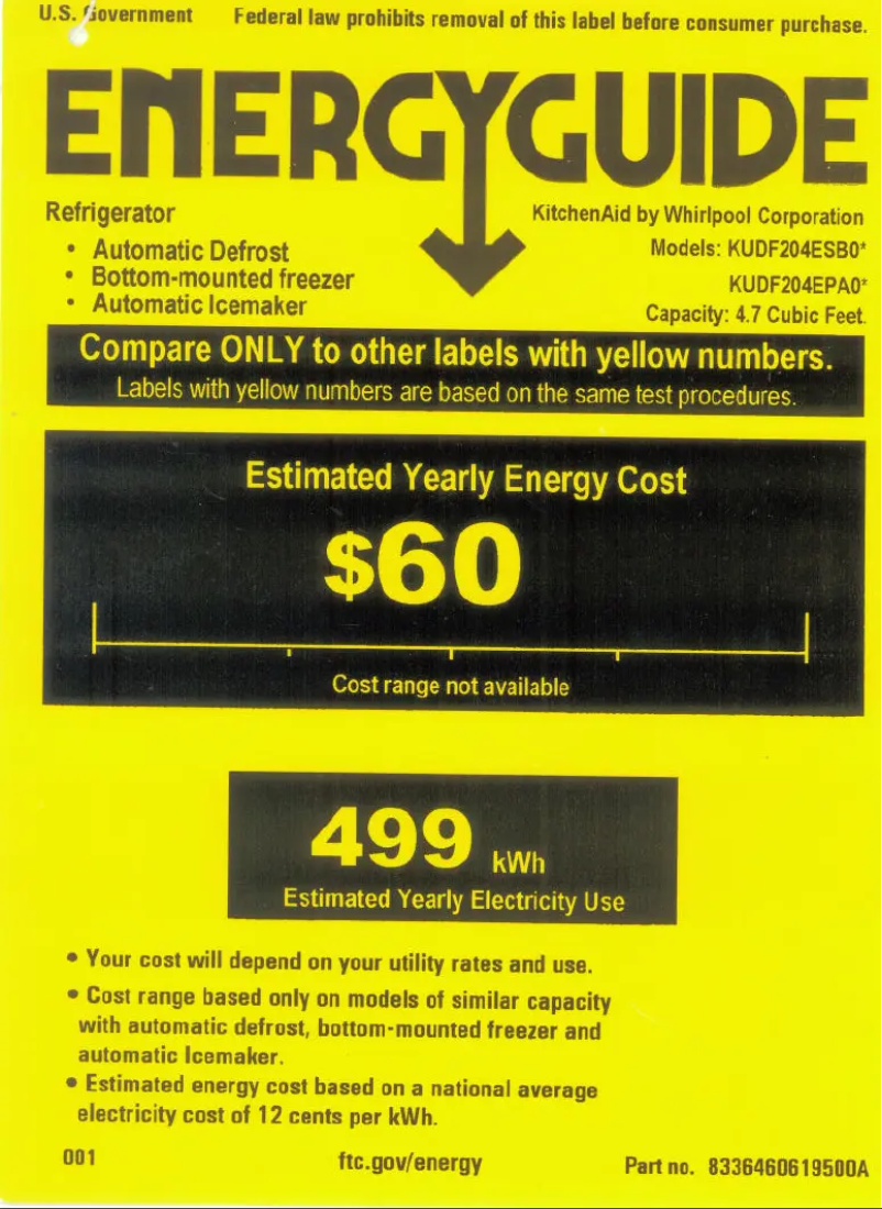 Page 1 de la notice Label énergétique KitchenAid KUDF204EPA