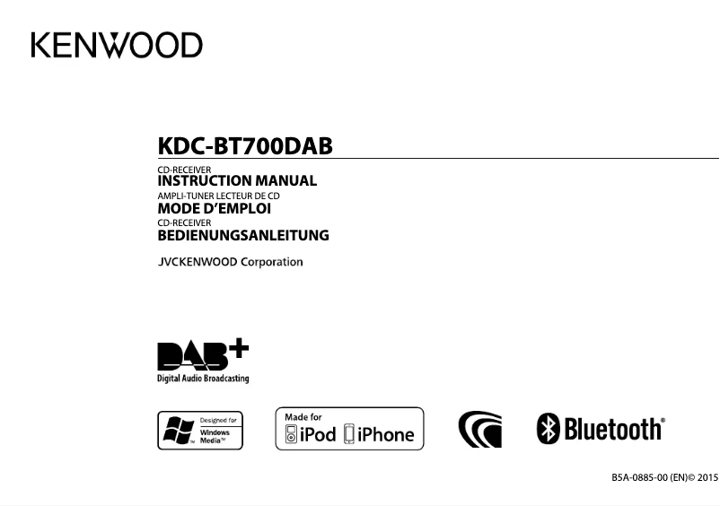 Image de la première page du manuel de l'appareil KDC-BT700DAB