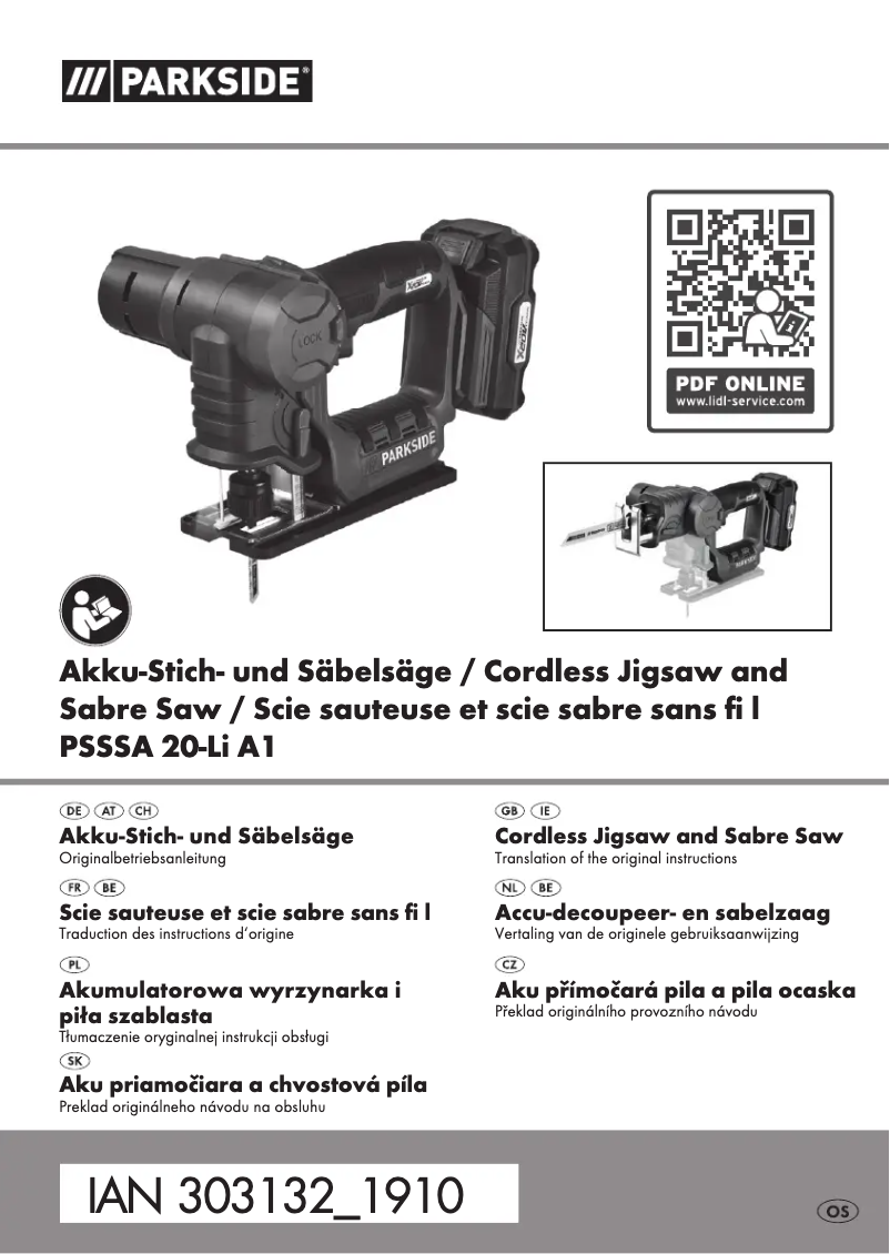 Page n°1 - Manuel utilisateur Parkside PSSSA 20-Li A1