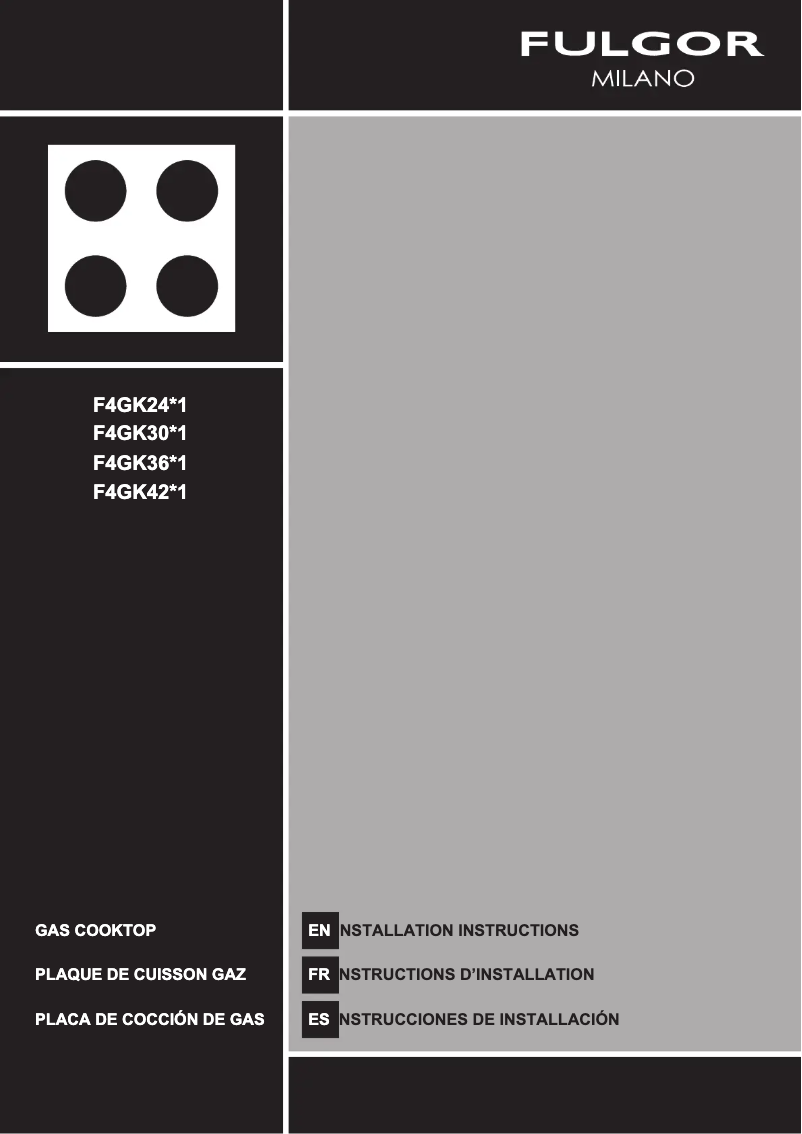 Page n°1 - Guide d'installation Fulgor Milano F4GK30S1